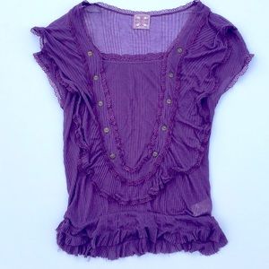 Free People Ruffle & Lace Short Sleeve Blouse